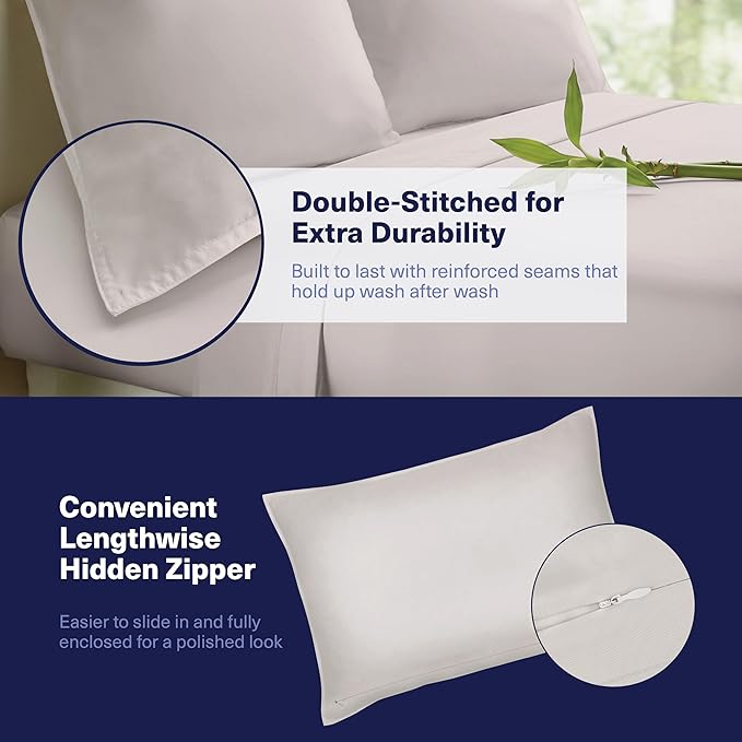 Kickoff Viscose Bamboo Sheets Twin Size 3-pc 100% Organic Bamboo Viscose Bed Cooling Sheets Twin Size Set Cool Bedding for hot Sleepers Sheet, Flat, Fitted, Pillowcase (Light Grey, T) KickoffHome