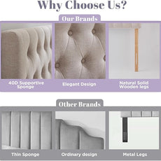 Kingfun Cal King Size Headboard Only, Modern Button Tufted Headboards, Premium Linen Fabric Upholstered Headboard with Wooden Legs, Adjustable Solid Wood Head Board, Beige