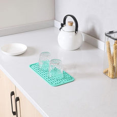 Silicone Dish Drying Mat for Multiple Usage,Easy clean,Eco-friendly,Heat-resistant Silicone Mat for Kitchen Counter or Sink,Refrigerator or Drawer Liner Mint S 12 inches x 6 inches