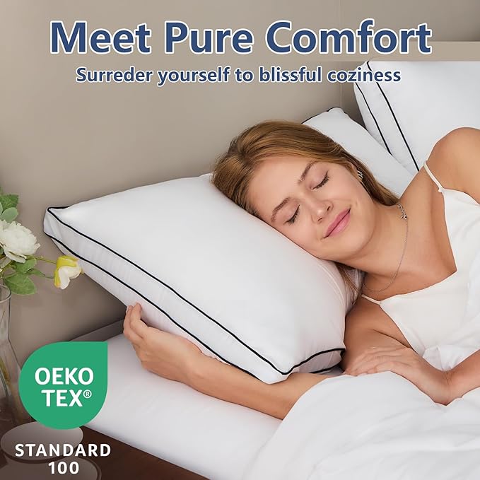 CozyLux Pillows Standard Size Set of 4, Soft Supportive 3D Down Alternative Bed Pillow for Sleeping 4 Pack White, Luxury Hotel Quality Gusseted Bedding Pillow for Back, Stomach or Side Sleepers 18x26