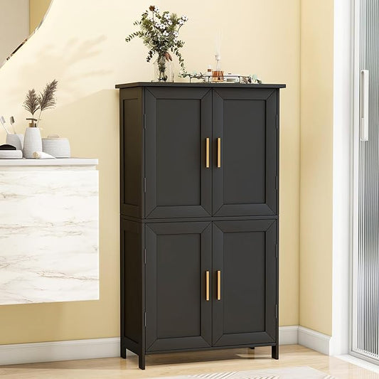Bathroom Storage Floor Cabinet Freestanding Organizer with Adjustable Shelves for Bathroom Laundry Room,4 Doors