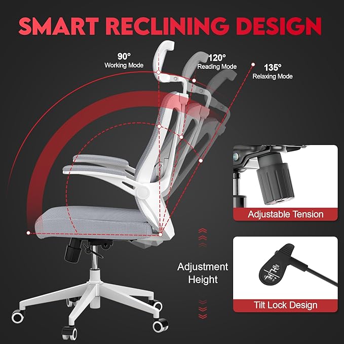 Ergonomic Office Chair - 400LB Comfy Desk Chairs with Adjustable Headrest and Lumbar Back Support, Mesh Computer Chairs with Wheels and Arms for Home Office, Study (669Gray-With Headrest)