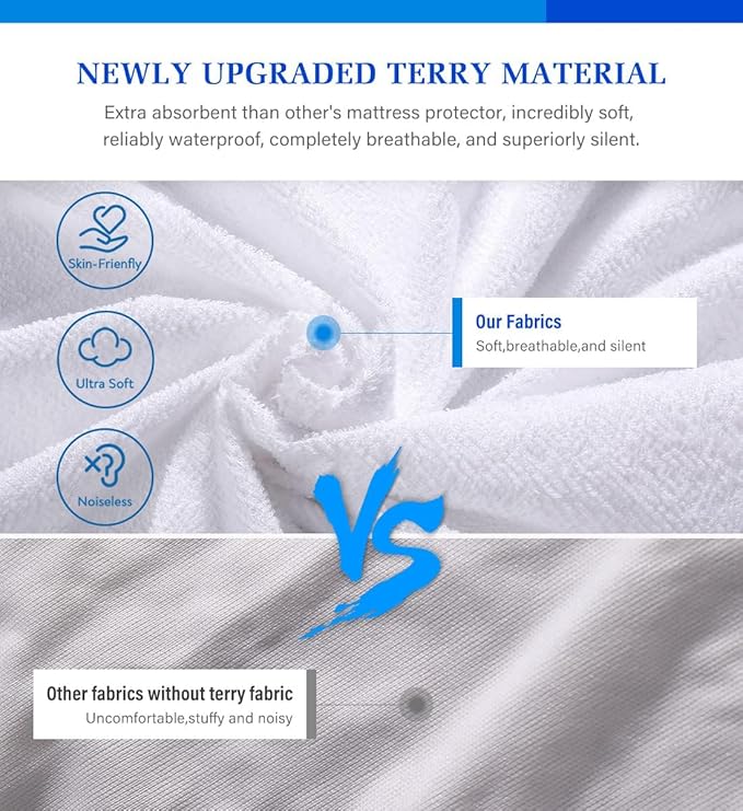 2 Pack Full Size Mattress Protector Waterproof Mattress Protector Full Mattress Pad Cover Noiseless, Soft Breathable Terry for Pets Kids Adults 54" x 75"