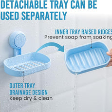 TAILI Soap Dish Bar Holder Suction Cup,Soap Saver with Powerful Vacuum Suction,Sponge Holder for Shower,Bathroom,Tub and Kitchen Sink, Universal Shower Accessories,Drill-Free,Removable,Blue