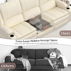 3-Seater Recliner Sofa, Manual Reclining Couch with Multi-Functional Middle Seat, Reclining Sofa for Living Room with Hidden Storage Space, Cup Holders, and Removable Console