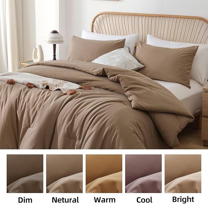 ROSGONIA Oversized King Comforter 128x120, 3pcs Super King Plus Comforter (1 Dark Khaki Comforter & 2 Pillowcases) Lightweight Oversized King Bedding Set Quilt
