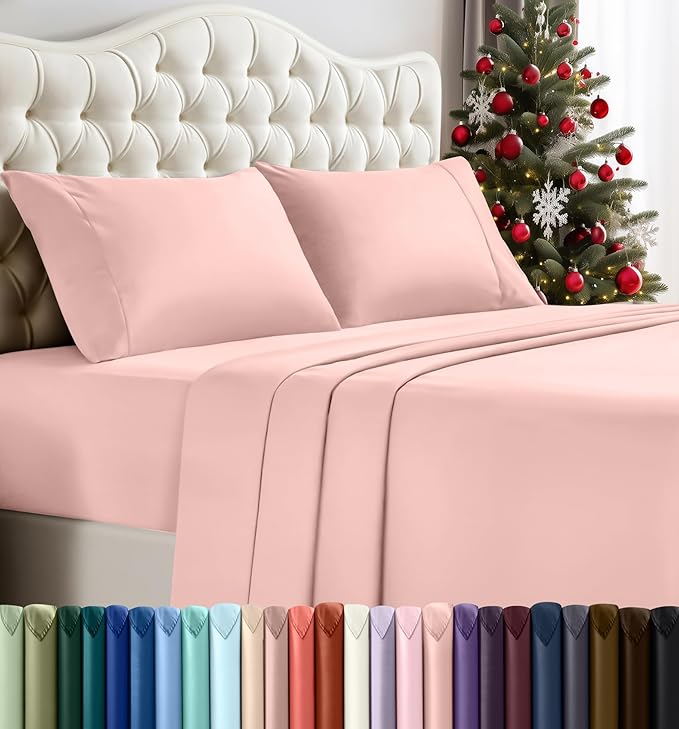Utopia Bedding Queen Sheet Set – 4 Piece Bed Sheets for Queen Size Bed, Soft and Breathable Microfiber, Includes 1 Fitted Sheet, 1 Flat Sheet and 2 Pillowcases (Tea Pink)