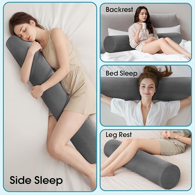 Memory Foam Body Pillow for Bed, Long & Big Full Body Pillows for Adults, Multifunctional Bolster Pillows with Removable & Washable Velvet Cover, Cylindrical Side Pillow (35.43"*7.9")