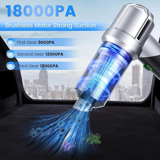Arify Pro Car Vacuum Portable Cordless with 18000PA Super Suction, 4 in 1 Portable Air Blower/Car Vacuum 90°Foldable Handheld Rechargeable Brushless Motor, Gifts for Christmas for Home, PC