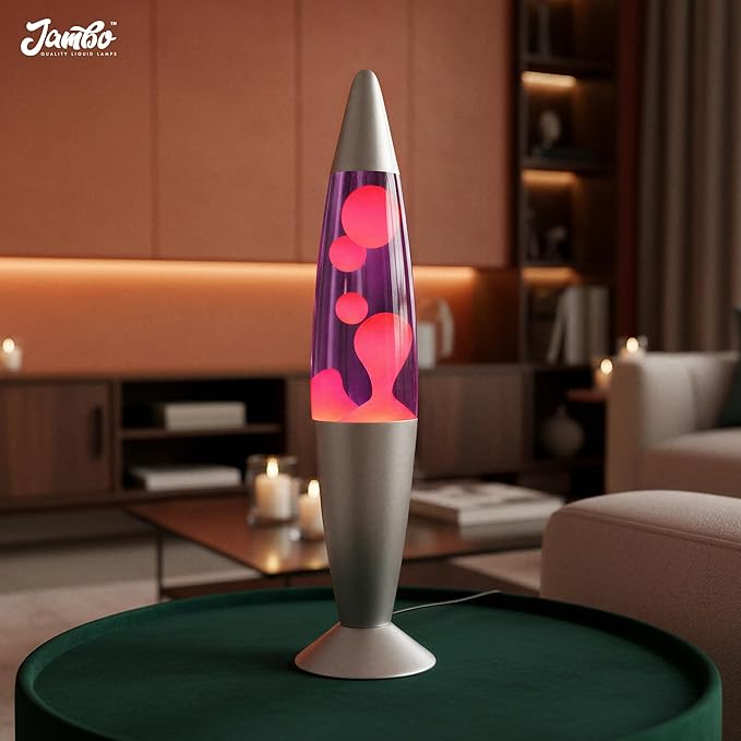 JAMBO 16" Beautiful Lamp- Purple with Pink Wax, Relaxing Liquid Light, Night Light Nightlight, Home Decor Living Room Office Bedroom Lamp for Adults Teens Kids, Magma Motion