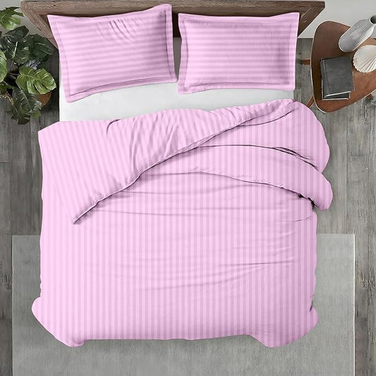 Kotton Culture 3 Pc King Size Duvet Cover Set- 100% Egyptian Cotton Sateen 600 Thread Count Ultra Soft Premium Durable Comforter Cover Zipper Closure & Corner Ties (Striped Pink, King 102"x94")