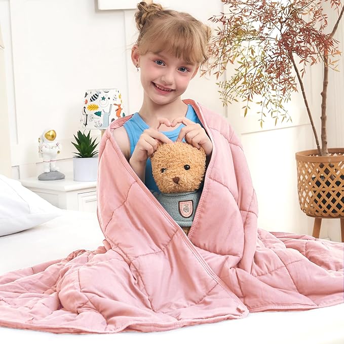 Pink Weighted Blanket Kids 10lbs, 40"x60", Twin Size Cooling Heavy Throw Blanket for 80-120lbs, Microfiber Soft Thick Big Blankets Weighted Comforter Breathable Gift for Sleeping