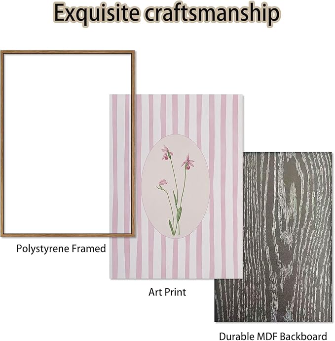 KISSFOX 3 Piece Floral Framed Wall Art Pink Wildflower Canvas Wall Art Flower Pictures Wall Decor Boho Botanical Paintings Poster Wall Decor For Girly Room Bedroom Apartment Dorm Living Room