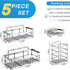 EUDELE 5-Pack Rustproof Stainless Steel Shower Caddy – No Drill Adhesive Bathroom Organizer with Large Capacity, Spacious Shower Shelves for Inside Shower, Kitchen & Home Decor Storage-XL Size