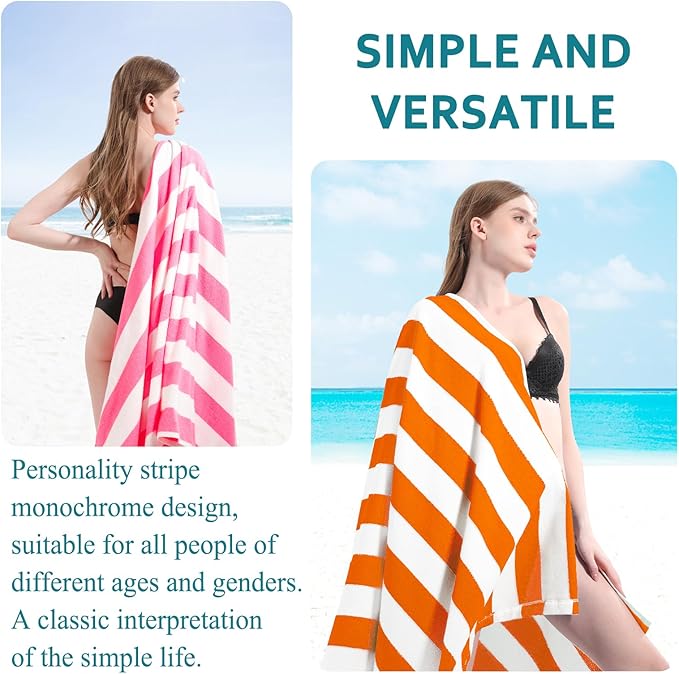 4 Packs Extra Large Bath Towels Striped Beach Towel Set Bathroom Sheets Bulk Oversized Soft Fluffy XL Big Absorbent Microfiber Blanket Turkish Hotel Shower Pool Hot Tub Toallas Baño Grandes Orange