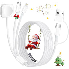 Travel Charger for Apple Watch, 3 in 2 Multi Charging Cable/Cord with Lightning/USB C/iWatch Charger, Travel Chargers for Multiple Devices, Compatible with iWatch Series/iPhone 17-8/iPad/AirPods 4FT