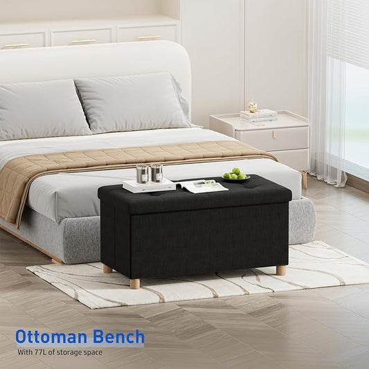 BRIAN & DANY 30 Inches Folding Storage Ottoman Bench, Ottoman with Storage Bench for Bedroom, Living Room, Entryway, Foot Rest with Legs, Black