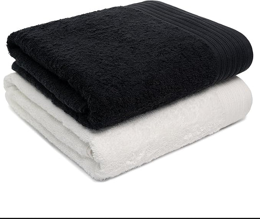 100% Cotton Towels 35" X 70" | Black & White Towels Set of 2 Ultra Soft and Highly Absorbent Bath Towel Set Cotton, Gym, Hotel, Spa, Machine Washable