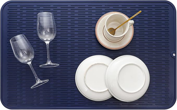 Silicone Dish Drying Mat for Multiple Usage,Easy clean,Eco-friendly,Heat-resistant Silicone Mat for Kitchen Counter or Sink,Refrigerator or Drawer Liner Navy Blue 3XL 28 inches x 18 inches