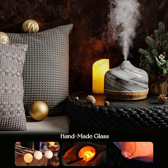 Porseme 500ml Glass Essential Oil Diffuser Aromatherapy Ultrasonic Cool Mist Humidifier 15-21 Running Hours Waterless Auto-Off Air Diffusers for Sleeping,Yoga,Office Working,Spa and Rest (Ink)