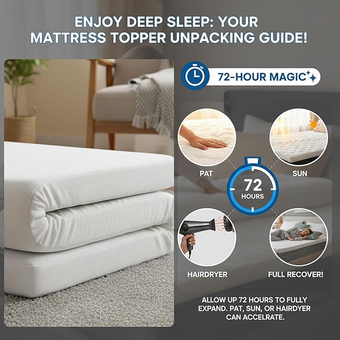 Tiita 3-Inch Mattress Topper Twin, Foam Mattress Topper, Removable Mattress Cover, Firm Bed Pad, High Density Foam Mattress Pad, Mattress Protector with 4-Corner Non-Slip Straps