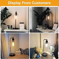 Set of 2 Industrial Table Lamps with USB Port, Fully Stepless Dimmable Bedside Lamps for Bedrooms, Nightstand Desk Lamp with Clear Glass Shade for Reading Living Room Office 2 LED Bulb Included