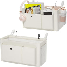 Bedside Caddy Bedside Organizer with Fixed Straps & Water Bottle Holder, Bunk Bed Caddy ideal for Home, Dorm, Hospital, Crib, Versatile Bedside Storage Solution (White 2pcs)