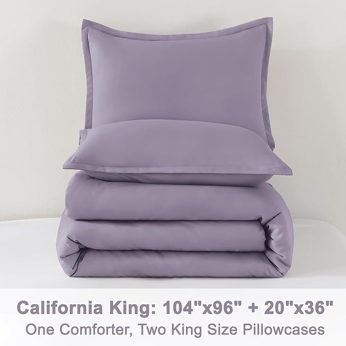 Litanika Comforter Set, Lightweight Solid Bedding Comforter Set, Fluffy Down Alternative Bed Set, Grayish Purple, California King