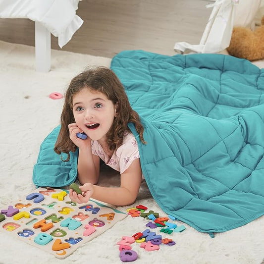 Teal Weighted Blanket Kids 10lbs, 40"x60", Twin Size Cooling Heavy Throw Blanket for 80-120lbs, Microfiber Soft Thick Big Blankets Weighted Comforter Gift for Sleeping