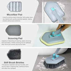 Long Handled Scrub Brush for Shower,3-in-1 Cleaning Brushes with 3 Different Function Cleaning Heads Brush for Shower Cleaning Bathroom Kitchen Walls Tub Tile (Grey)