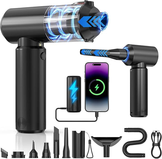 Cordless Handheld Vacuum with 6000mAh Power Bank & LED Light – 3-in-1 Car Vacuum, Air Blower & Phone Charger, 20,000Pa Strong Suction, 1lb Mini Vacuum for Car, Home, Pet Hair & Travel