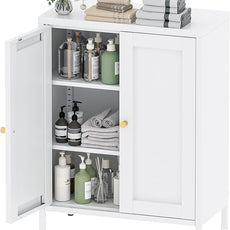 Bathroom Storage Cabinet, Metal Sideboard Cabinet, White Bathroom Floor Cabinets with 2 Doors and Adjustable Shelves for Kitchen, Living Room, Entryway,Office (White, 31.5