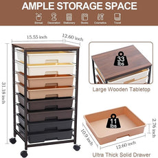 Rolling Storage Cart with Drawers, Rolling Drawer Cart and Wooden Tabletop,Storage Drawer Cart for Living Room,Classroom,Bedroom,Bathroom,Dorm,Office,Brown Gradient