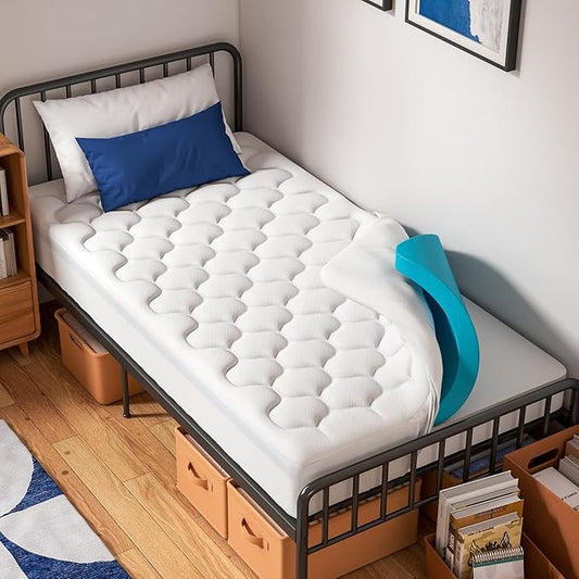 OhGeni Cooling 4 Inch Twin XL Dual Layer Mattress Topper, 2 Inch Gel Memory Foam,2 Inch Soft Pillow Top Pad, College Dorm Essentials Bedroom Mattresses Cover, Comfortable Sleep and Back Pain Relief
