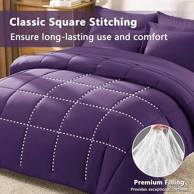 CozyLux King Size Comforter Set Purple - 7 Pieces Bed in a Bag King, Okeo-Tex Certifited Bedding Set, All Season Soft Bed Set with Down Alternative Comforter, Sheets, Pillowcases & Pillow Shams