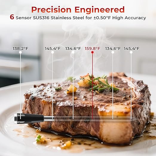 LNN Smart Bluetooth Wireless Meat Thermometer with Probe | Long Range Digital Thermometer for BBQ, Grill, Oven & Smoker | Waterproof, Real-Time Monitoring | for Steak, Chicken, Turkey, Kitchen