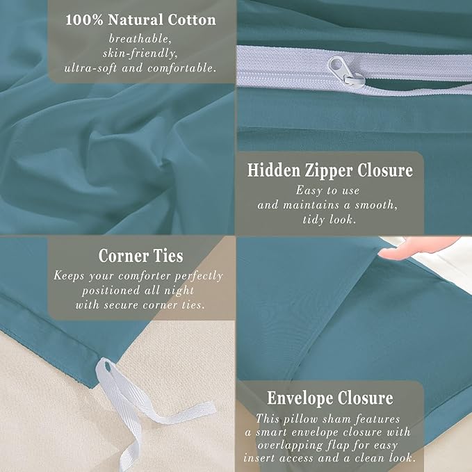 100-Percent Cotton Duvet Cover Set, Hidden Zipper Closure, Ultra Soft, Easy Care and Durable, Simple Bedding Style, Queen/Full, Solid Teal Blue (Comforter Not Included)