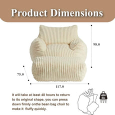 Premium Beige Bean Bag Chair for Adults with Armrest- Ultra Plush Memory Foam Lounge Sofa & Comfy Reading Nook Chair for Bedroom, Living Room & Dorm (White, with Footrest)