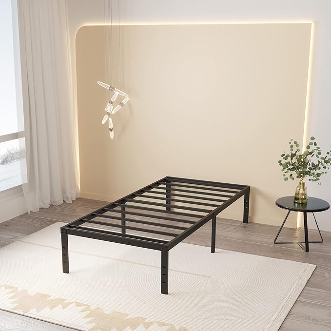 Twin Bed Frames No Box Spring Needed, 16 Inch Heavy Duty Metal Bed Frame Twin Support Up to 2500 lbs, Easy Assembly, Noise Free, Black