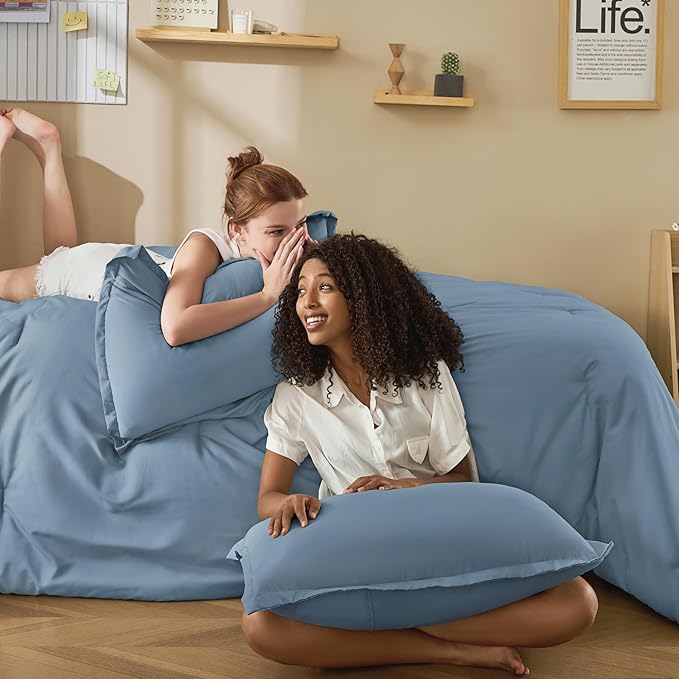 Litanika Comforter Set, Lightweight Solid Bedding Comforter Set, Fluffy Down Alternative Bed Set, Dark Grayish Blue, Twin XL