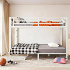 Queen Over Queen Bunk Bed, Metal Bunk Bed Frame Heavy Duty Bunk Beds Loft Bed Frame with Ladder and Guardrail Metal Slats No Box Spring Required for Adults Teens, White