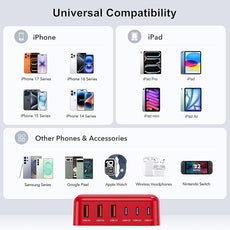 USB C Fast Charger 100W GaN 6 Port Type USB C Charging Station Hub Block Wall Charger Power Strip Adapter Plug Cube Brick 3 USB A for iPad iPhone16 15 14 13 12 11 Pro Max