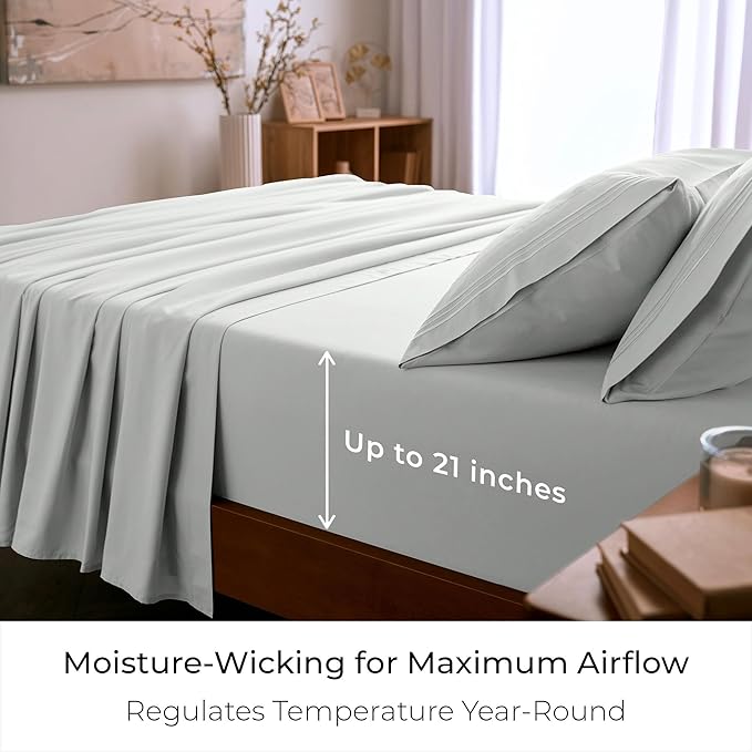 Mellanni King Sheet Set - 6-Piece Iconic Collection Bedding, (Including 4 Pillowcases), 21-Inch Extra Deep Pocket, Easy Care, Ultra Soft, Cooling Sheets, Brushed Microfiber - Ivory