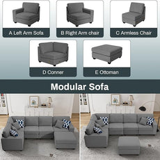 Legend Vansen Modular Sectional Sofa U Shaped Couch with Ottoman Modern Reversible Corner Sectional Couch for Living Room (Dark Grey, U Shaped Sofa-1)