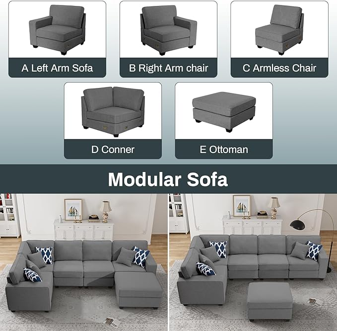 Legend Vansen Modular Sectional Sofa U Shaped Couch with Ottoman Modern Reversible Corner Sectional Couch for Living Room (Dark Grey, U Shaped Sofa-1)