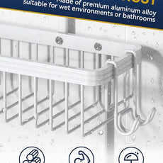 YASONIC Shower Caddy Hanging, Never Rust Shower Organizer Hanging, Aluminum Shower Racks for Inside Shower with Hooks for Razor, Bathroom Organizers and Storage with Soap Holder, White