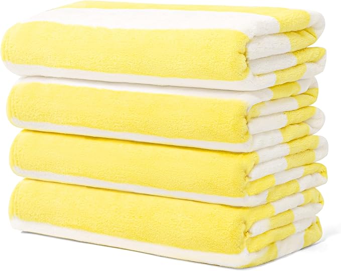Touchat 4 Pack Cabana Stripe 250GSM Polyester Lightweight Quick-Dry Beach Towel & Blanket Combo- 30'' x 60'' Compact Travel Towel for Pool, Camping, Gym, Yoga | Ultra-Portable, Multi-Functional，Yellow