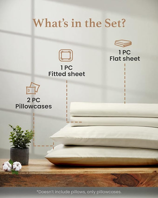 1000 Thread Count Cotton Sheets: 100% Long Staple Egyptian Cotton Full Size BedSheets, Sateen Weave for Soft and Silky Feel, 4 Piece Cotton Ivory Sheet Set, Fits Mattress Upto 16" Deep Pocket