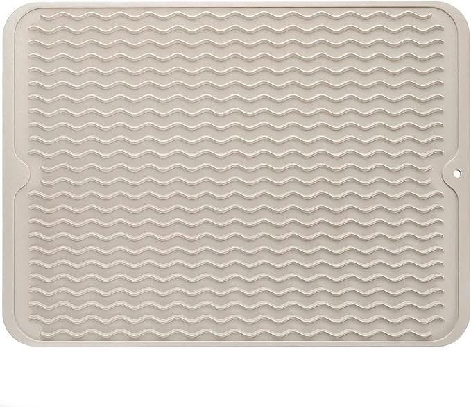 Silicone Dish Drying Mat for Multiple Usage,Easy clean,Eco-friendly,Heat-resistant Silicone Mat for Kitchen Counter or Sink,Refrigerator or drawer liner Tapioca L 16 inches x 12 inches