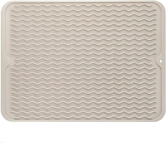 Silicone Dish Drying Mat for Multiple Usage,Easy clean,Eco-friendly,Heat-resistant Silicone Mat for Kitchen Counter or Sink,Refrigerator or drawer liner Tapioca L 16 inches x 12 inches